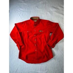Remington Outdoor Clothing Mens Red Button Down Work Shirt Corduroy Collar Large